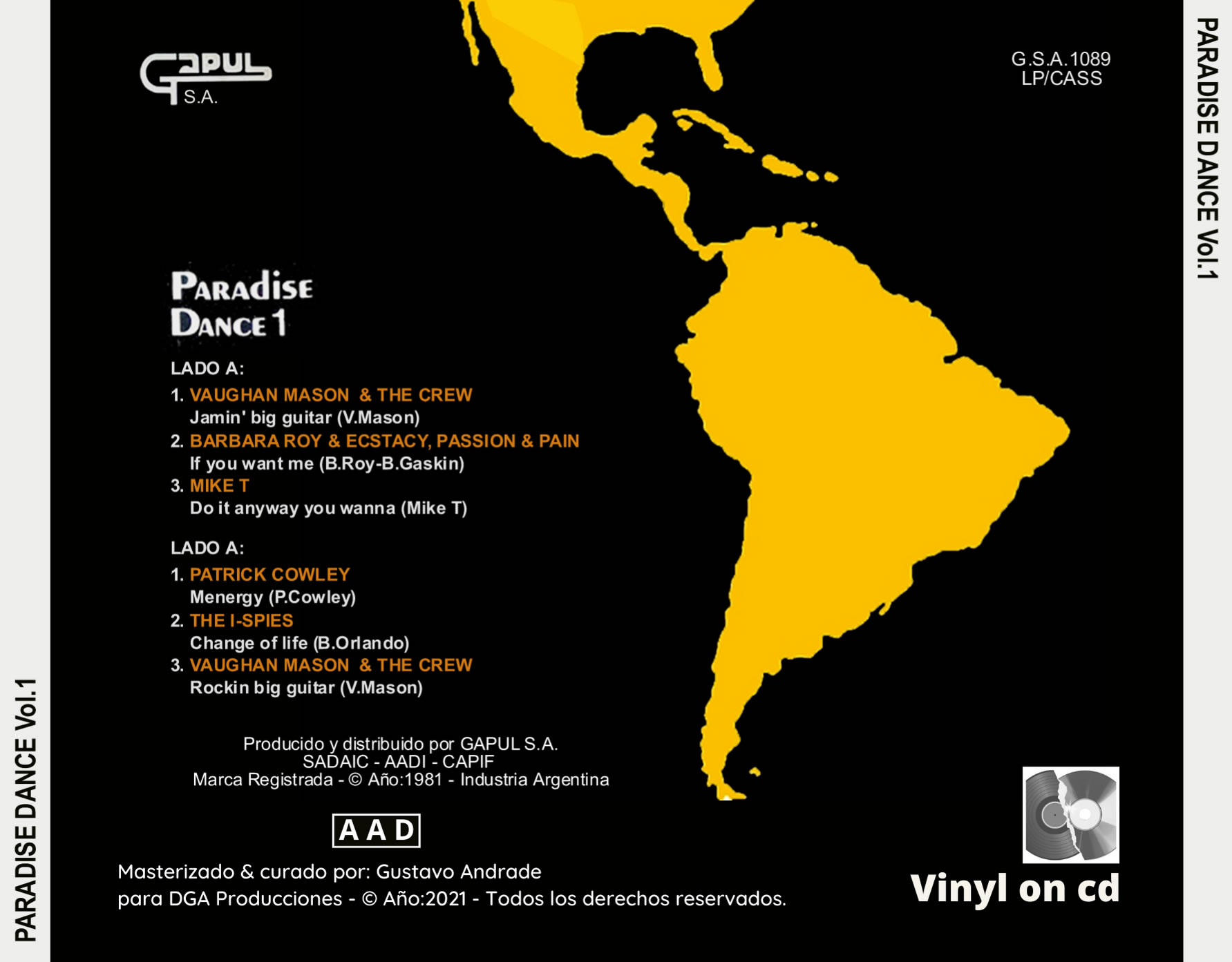 "Portada trasera del disco Paradise Dance vol.1 bolichero argentino"