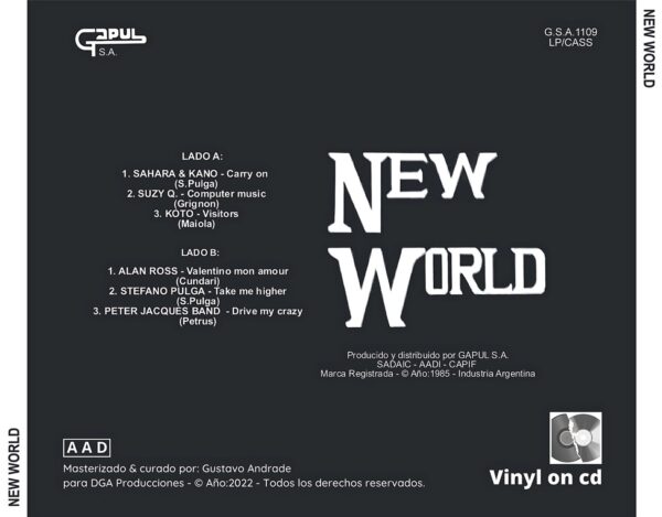 "Contraportada del álbum New World de la discografía Gapul, clásico bolichero argentino"