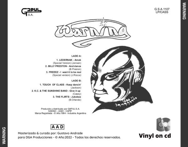 "Contraportada del álbum Warning de la discografía Gapul, clásico bolichero argentino"
