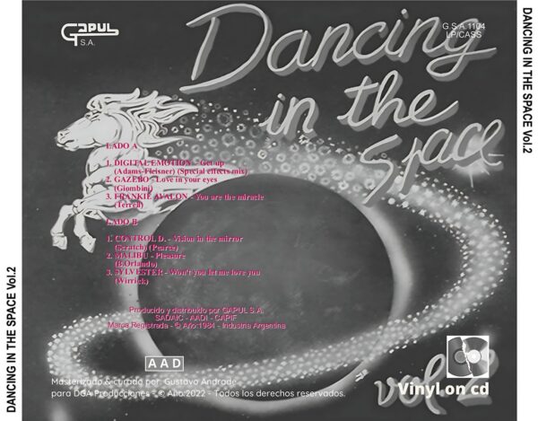"Portada trasera del disco Dancing in the space vol.2 bolichero argentino"