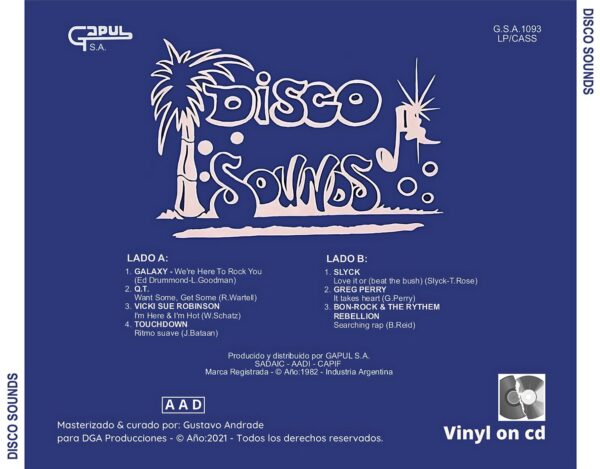 "Portada trasera del disco Disco Sounds bolichero argentino"