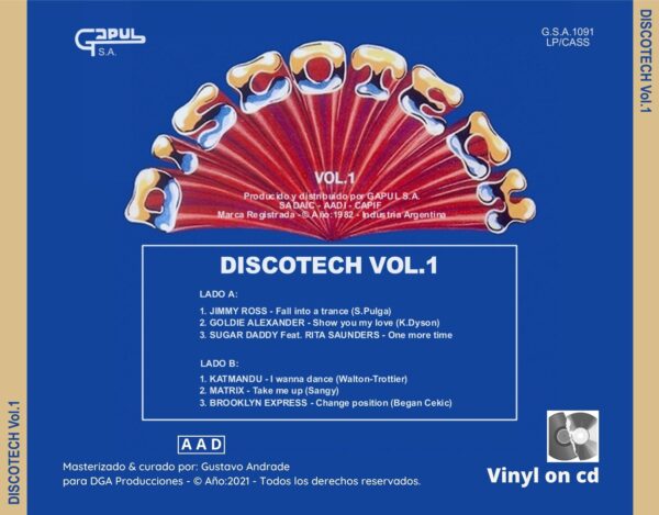 "Portada trasera del disco Discotech vol.1 bolichero argentino"