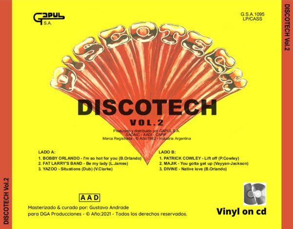 "Portada trasera del disco Discotech vol.2 bolichero argentino"