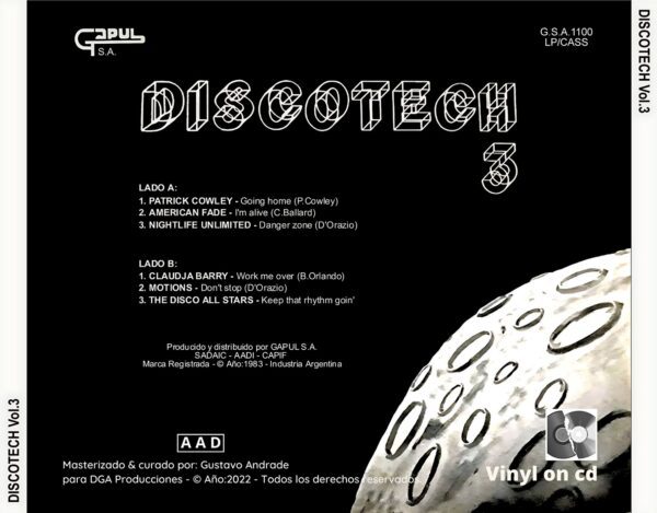 "Portada trasera del disco Discotech vol.3 bolichero argentino"