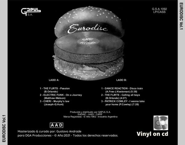 "Portada trasera del disco Eurodisc vol.1 bolichero argentino"