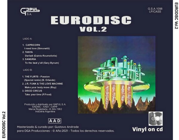 "Portada trasera del disco Eurodisc vol.2 bolichero argentino"