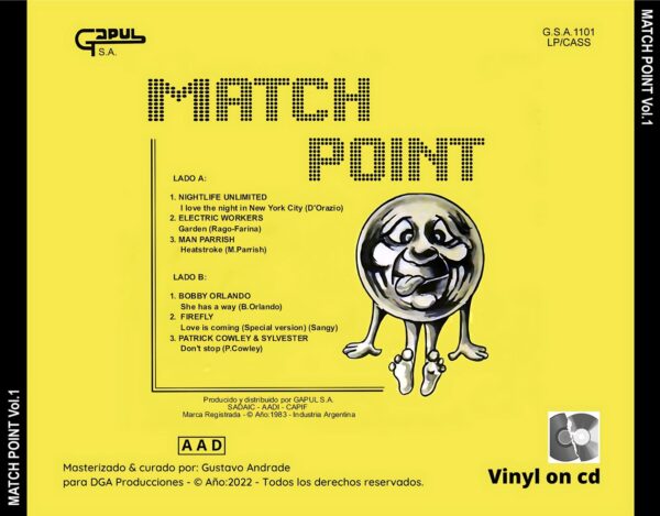 "Portada trasera del disco Match Point vol.1 bolichero argentino"