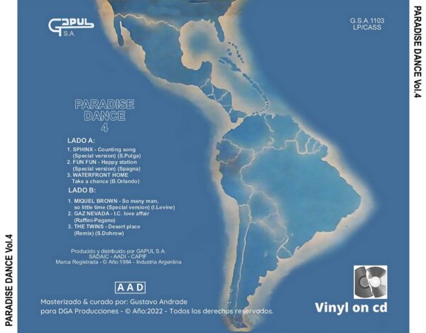 "Portada trasera del disco Paradise Dance vol.4 bolichero argentino"