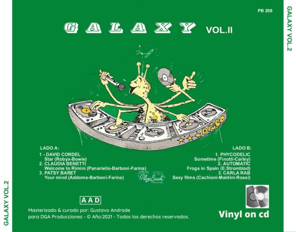 "Portada trasera del disco Galaxy vol.2 bolichero argentino"