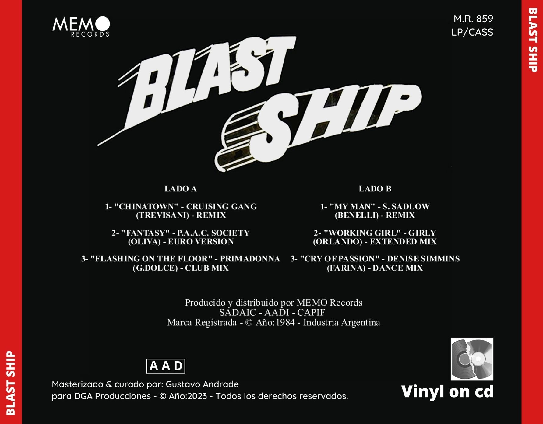 "Portada trasera del disco Blast Ship bolichero argentino"