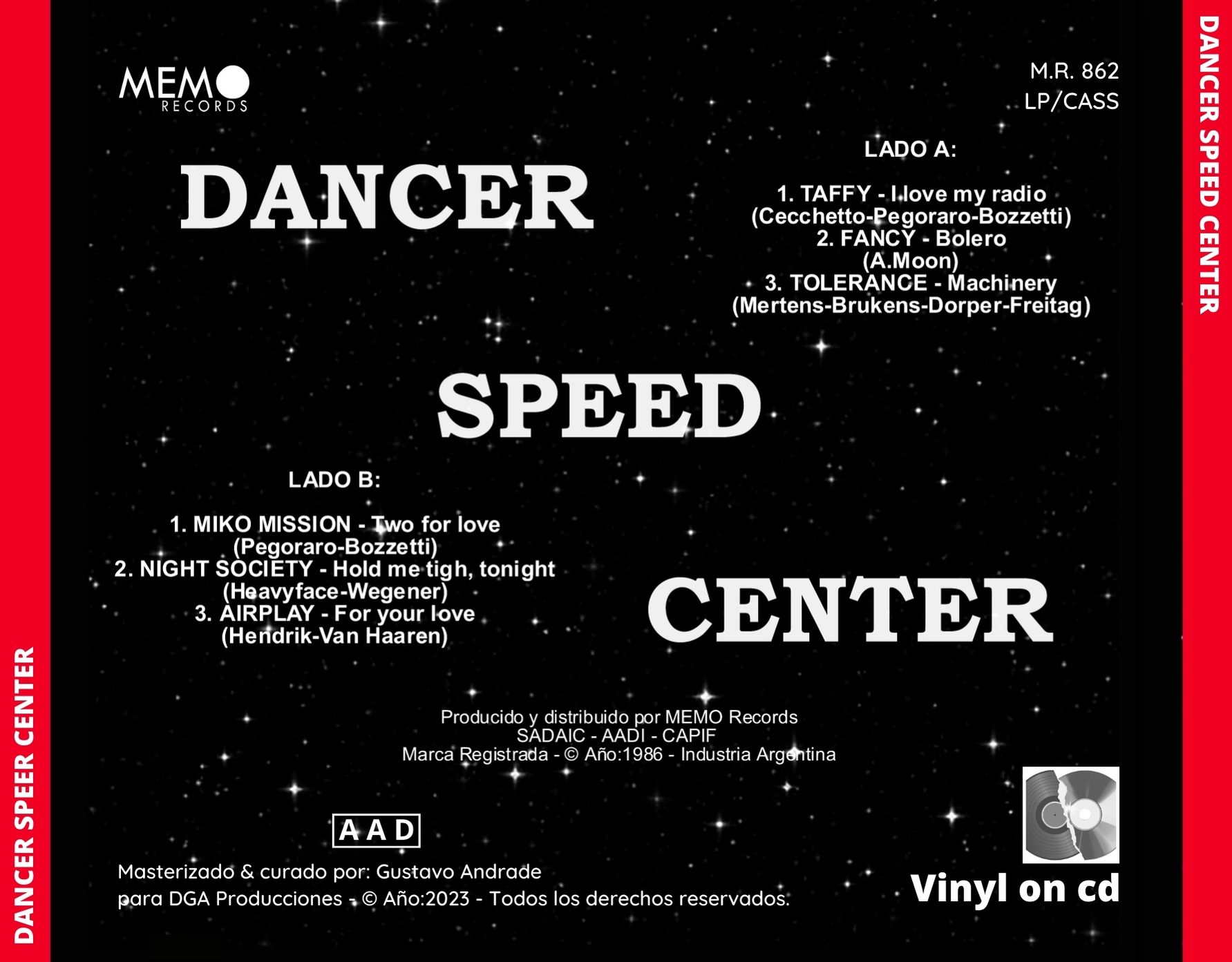 "Portada trasera del disco Dancer Speed Center vol.1 bolichero argentino"