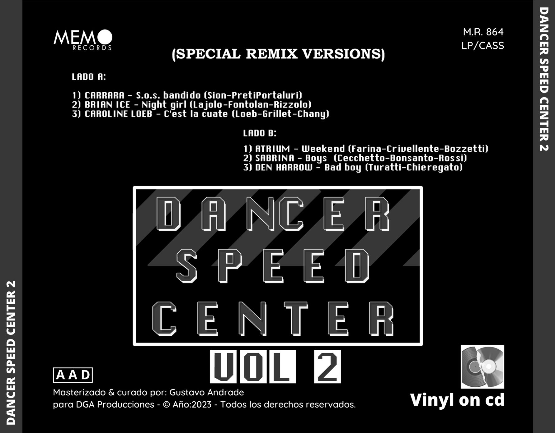 "Portada trasera del disco Dancer Speed Center vol.2 bolichero argentino"