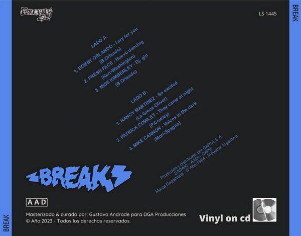 "Contraportada del álbum Break de la discografía Gapul, clásico bolichero argentino"