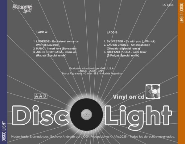 "Contraportada del álbum Disco Light de la discografía Gapul, clásico bolichero argentino"