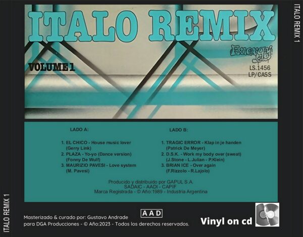 "Contraportada del álbum Italo Remix de la discografía Gapul, clásico bolichero argentino"