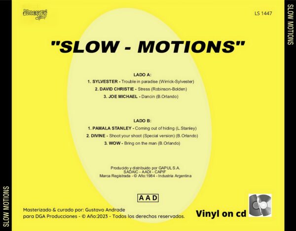 "Contraportada del álbum Slow Motions de la discografía Gapul, clásico bolichero argentino"