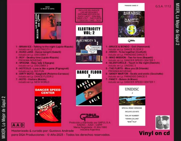 "Portada trasera del disco Lo mejor de gapul vol.2 bolichero argentino"