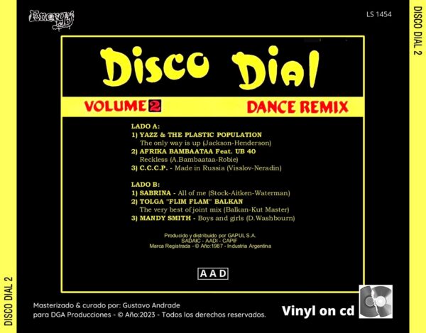 "Contraportada del álbum Disco Dial vol.2 de la discografía Gapul, clásico bolichero argentino"
