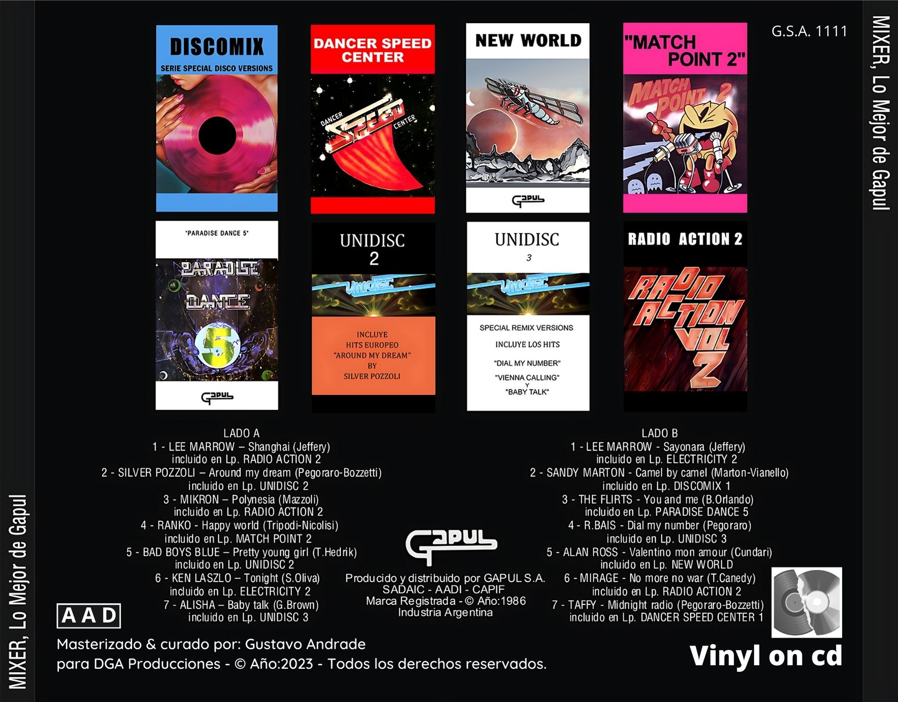 "Portada trasera del disco Lo mejor de gapul vol.1 bolichero argentino"