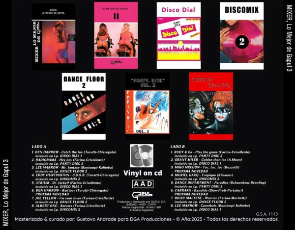 "Portada trasera del disco Lo mejor de gapul vol.3 bolichero argentino"