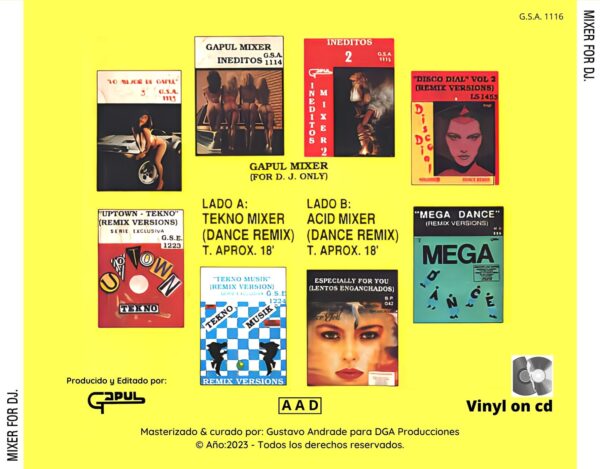 "Portada trasera del disco Mixer for dj only bolichero argentino"