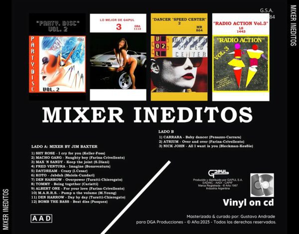 "Portada trasera del disco Mixer ineditos vol.1 bolichero argentino"