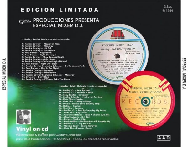 "Portada trasera del disco Especial mixer dj bolichero argentino gapul"